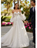 Ivory Lace Tulle Princess Wedding Dress With Detachable Puffy Sleeves